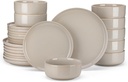 vancasso PLAYA Ceramic Plates and Bowls Sets,24 Pieces Grey Dinnerware Sets for Kitchen,Reactive Glaze Dishes Set for 8, Dishwasher and Microwave Safe