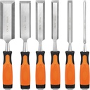 KINGBRO 6 Pcs Wood Chisel Sets, Wood Chisels for Carbon Steel Woodworking with Steel Hammer End, Durable PP+TPR High Impact Handle Wood Chisel, 6/12/19/25/32/38mm