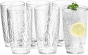 20oz Clear Acrylic Glasses Drinkware (Set of 6), Hammered Design Shatter-Proof Plastic Cups, Reusable Plastic Large Drinking Tumblers, Stackable, BPA-Free, Dishwasher-Safe