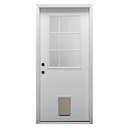 National Door Company ZZ00762R Steel Primed, Right Hand in-Swing, Prehung Front Door, 9 Lite with Pet Door, Clear Glass, 32" x 80"