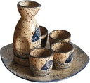 Sake Set 5 Piece Sake Cup Set with Ceramic Tray Quaint Texture Elegant Design for Cold/Warm/Shochu/Tea Best Gift for Family and Friends