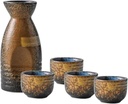 5 Pieces Sake Set with Warmer Sake Set,Japanese Chinese Style Glaze Ceramic Sake Set, 1 Decanter 100ML and 4 Cups 20ml, for Family and Friends-Tea Service Brown (Brown)