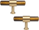 Rockcloud Set of 2 Tiger's Eye Stone T Bar Knobs with Screws, Cylindrical Drawer Knobs Hardware Pull Handles for Cupboard Dresser Cabinet Wardrobe Home Decor, Yellow