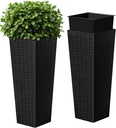 Devoko Resin Tall Planters for Outdoor Plants Set of 2, Large Taper Outdoor Planter Pots with 4 Drainage Holes, Flower Pots Modern Decor for Porch, Patio, Backyard, Home Garden (Black, 24")