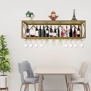 Bar Unit Floating Shelves, Wall-Mounted Wine Racks Inverted Wine Glass Rack Multifunctional Iron Bottle Holder for Home, Wine Cellar, 47.2*9.8*15.7inch (Gold)