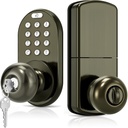 Keyless Entry Keypad Door Knob Lock, Upgraded Electronic Smart Digital Lock for Front Doors, Bedroom, Auto & One-Touch Locking, Easy Installation (Antique Brass)