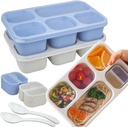 Bento Lunch Box Containers for Adults, Snackle Box Container with 2 Sauce Containers and Spoon, 2-Reusable Meal Prep Containers for Work, Travel