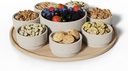 Condiment Dip Serving Tray - Snack Platter Round - Ceramic Serving Tray - Chip & Dip Sets with 7 Stackable 3oz Bowls and 1x14 oz Bowl - Dishwasher, Microwave and Oven Safe (Warm Grey)