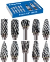10 Pcs Carbide Burr Set 1/8" Shank Compatible with Dremel Milwaukee Bits Rotary Tools Attachment Kit Rasp Drill File Accessories Metal Wood Stone Steel Grinding Carving Cutting Polishing