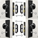 Mortise Lock Set Interior Door with Skeleton Key, Antique Vintage Door Knobs Replacement Hardware Fits 1-3/8" - 1-3/4" Thick Doors, Black, 4 Pack