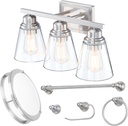 1 Pack 10 inch Brushed Nickel Ceiling Light and Brushed Nickel 5 Piece Bathroom Light Accessories Set