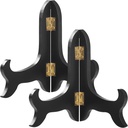 Foldable Decorative Plate Stands in Black Wood, 2 Pack 10 Inch with Gold Hinges, Holds 34–38 Cm Artworks and Collectible Items