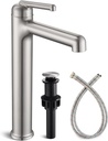 Brass Tall Vessel Sink Faucet, SOEBIZ Brushed Nickel Faucets for Bathroom Sink with Drain Assembly and cUPC Supply Lines Bathroom Faucet SZ9902BN