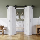 72" x 84" Bifold Sliding Barn Door, K Shaped Panel with Sliding Hardware Kit Set, Finished Closet Door Slab, 6.66FT Track for 4 Doors, MDF, White