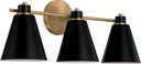 Capital Lighting 150131AB Bradley Modern Metal Cone Vanity Lights for Bathroom, 3-Light 300 Total Watts, 9" H x 24" W, Aged Brass and Black