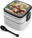 Bento Lunch Box for Women Lunch Containers for Adults Squirrel Holding Teapot Double Layered Lunchbox Large Capacity Bento Box with Cutlery for Work Picnic Camping Travel, style