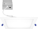 Maxxima 8 in. 5CCT Square Recessed LED Downlight, 1600 Lumens Slim Flat Panel Color Selectable 2700K/3000K/3500K/4000K/5000K, Dimmable, Canless IC Rated, White Trim, J-Box Included