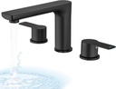 Roman Tub Faucet Deck Mount Bathtub Faucets 3 Holes 2 Handles Widespread Bath Tub Filler Tub Faucets with Valve, Matte Black