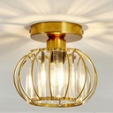 YYJLX Crystal Semi Flush Mount Ceiling Light Fixture E26 Mini Antique Gold Chandelier Small Ceiling Lamp for Entryway Bedroom Bathroom Hallway Closet Foyer