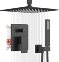 esnbia Shower System, Bathroom 12 Inches Rain Shower Head with Handheld Combo Set, Ceiling Mounted High Pressure Rainfall Dual Shower Head System, Shower Faucet Set with Valve and Trim, Matte Black