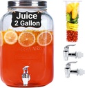 2 Gallon Drink Dispensers for Parties - Sun Tea Glass Jar for Outside 100% Leakproof Beverage Dispenser, 2 Press-Spigots(Easy for kids) Fruit Infuser, Chalkboard Mason Jar Drink Dispensers with Lids