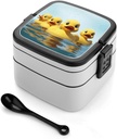 Stackable Double-Layer Bento Box Cute Yellow Rubber Ducky Adults Lunchbox with Spoon Cute Japanese Bento Box Dishwasher Safe for Work Travel Dining Outc