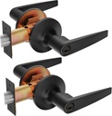 2 Pack of MANREN Lever Bathroom Door Lever Handle Lock, Universal Door Knob Hardware, Entrance Version,Black Color (MR802BK-B-2)