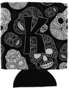 Caroline's Treasures CJ2008-KCC Letter K Day of The Dead Skulls Black Can or Bottle Hugger Cooler Washable Drink Sleeve Collapsible Beverage Insulated Holder, Can Hugger, Multicolor