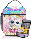 Cat Insulated Lunch Bag for Girls Ages 6-8, Large Capacity Thermal School Lunch Box with Detachable Handle, Perfect for Kindergarten & Elementary