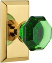 Nostalgic Warehouse 725140 Studio Plate Waldorf Emerald Door Knob in Polished Brass, Privacy 2.75