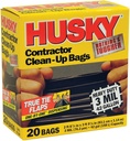 Husky HK42WC020B 42-Gallon Polyethylene Resin Contractor Clean-Up Bags, 20 Count, 2 ft 8.75in L x 3 ft 9.13 in W x 3 mil T, Black