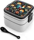 Polish Folk Art Pattern Bento Box Double Layer Lunch Box for Adults with Spoon And Handle Stackable Lunchbox Leakproof Lunch Container for Work Picnic Travel