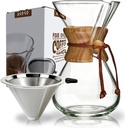 AGOGO Pour Over Coffee Maker Glass - 6/8/10 Cup Barista Kit with 304 Stainless Filter for Home, Office, Camping, Cafes - Easy Clean Coffee Dripper Set (Rag&Brush Included) (8 Cup/28 oz)