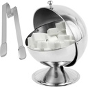 Stainless Steel Sugar Bowl with Roll Top, Spherical Candy Bowl, Sugar Cube Holder, Reusable Candy Jar Cookies Mints Holder with 5.31 Inch Tong for Home Kitchens Coffee Bar Dining Table