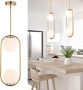 Modern Gold Globe Chandelier 2-Lights Mid Century Pendant Light Brushed Brass Ceiling Hanging Lighting Fixture with White Globe Glass Lampshade for Kitchen Island Dining Room Bedroom