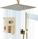 Shower Faucet Set Rain Shower System with 12 Inches Rain Shower Head and Handheld Spray, Bathroom Shower Fixtures Brushed Gold Shower Kit with Brass Valve,Ceiling Mounted