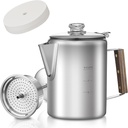 Coffee Percolator with 100pcs Coffee Filters - 9 Cups | Durable Stainless Steel Material Camping Coffee Pot| Brew Coffee On Fire, Grill or Stovetop | Ideal for Home, Camping