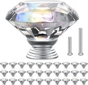 POZEAN Crystal Cabinet Knobs 30Pack, 1.57inch Dresser Knobs for Cabinet, Drawer with Two Different Sizes Screws, Diamond Glass Pulls Handles (40mm, 30Pack, Clear-Silver)