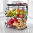 3-Tier Stackable Fruit Basket Kitchen Potato Onion Storage with Wire Bakset Top, Wall-mounted & Countertop Tiered Pantry Organizer for Snack, Fruit and Vegeatble Storage