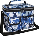 opux Insulated Lunch Bag for Men Women, Leakproof Camo Blue Lunch Box for Work, Portable Soft Lunch Cooler Bag with Shoulder Strap, Adult Lunchbox Lunch Pail for Kid Boy Girl School, 14 Can/8L