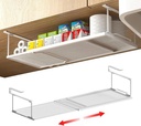 Hanging Under Shelf Storage Basket Organizer 2 Pack, Expandable Under Cabinet Metal Wire Shelf Rack for Kitchen Pantry Cupboard Desk, Space Saving Organizer for Counter, Bookshelf, and Home Storage