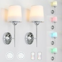 HEQIQEH Vintage Battery Operated Wall Sconces Light Fixture with Remote Control, Funnel Fabric Shade Dimmable Nightstand Lamps for Bedside Bedroom Living Room Bathroom Corridor Set of 2