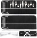 Tebery 12 Pcs Silver Storage Bags Anti Tarnish, Silverware Storage Cloth Roll with White Ribbon, 12 Slot Flatware Protector Organizer, Cutlery Sleeves Bags for Kitchen Utensil Teaspoon