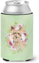 Caroline's Treasures CK4357CC Yorkie Green Flowers Can or Bottle Hugger Cooler Washable Drink Sleeve Collapsible Beverage Insulated Holder, Can Hugger, Multicolor