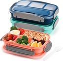 Okllen 3 Pack Bento Lunch Boxes with Spoon and 4 Compartment, Plastic Meal Prep Containers with Lids, Leakproof Food Storage Snack Container for Adults, Work, Home, 3 Colors