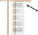 30" x 80" Sliding Pocket Door, 5-Lite Frosted Glass, Includes Pocket Door Kit and Dual Soft Close, Solid Wood & MDF Closets Doors with White Primer, Pre-Drilled, Easy to Assemble