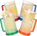 4 Pack Freezer Beer Mugs, Double Wall Gel Frosty Freezer Ice Mugs, Plastic Beer Mugs With Handles for Parties and Gifts, 16oz (Blue, Red, Orange and Green)