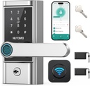 WiFi Keyless Entry Door Lock Handle Set : NUTOMO Silver Smart Front Door Lock,Front Door Handle,App Remote Control, Digital Bluetooth Keypad Deadbolt with Alexa Auto Lock for Home Hotel