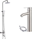 gotonovo Stainless Steel Outdoor Shower faucet Set 8’’ Shower Head Wall Mount Triple Function Shower System with Tall Vessel Sink Bathroom Faucet Single Handle Deck Mounted Lavatory Vanity Tap