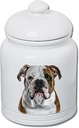 Best of Breed Bulldog Dog and Cat Ceramic Treat Jar 9" Tall Air Tight Seal All White..